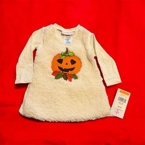 NWT Baby Girl Pumpkin Short – Fuzzy Sherpa Long Sleeve Shirt – Fall Outfit 12 mo